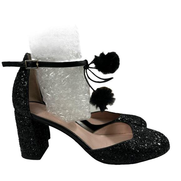 Kate Spade Abigail Glitter Pumps Pom Pom Block Heel Party Shoe Wmn Sz 6.5 - Picture 9 of 16